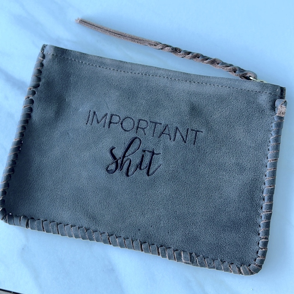 NEW Jennifer Haley “IMPORTANT SHIT” brown leather clutch bag